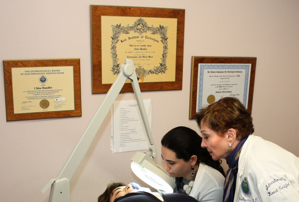 View of Chloe Handler training an Electrolysis Institute student
